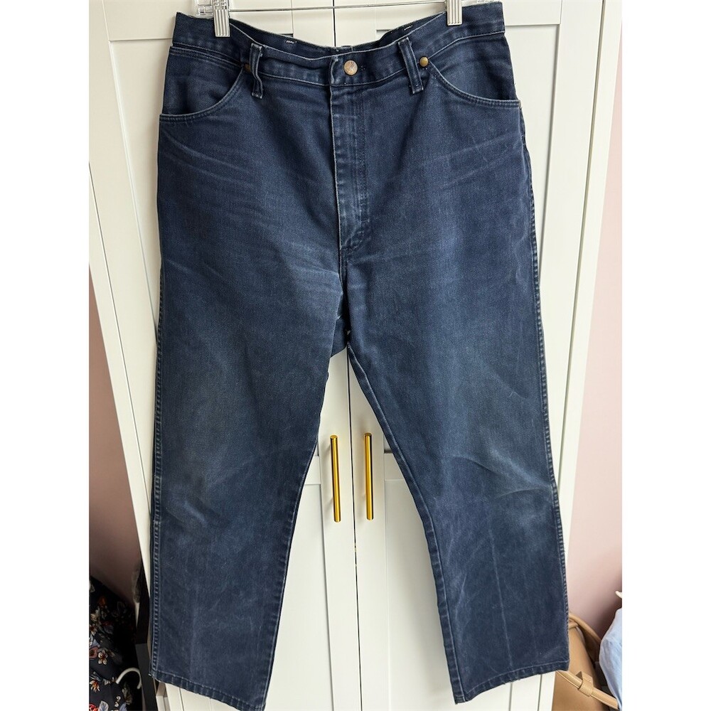 Wrangler Jeans Mens 36x34 Dark Blue Straight Leg Western Cowboy Workwear